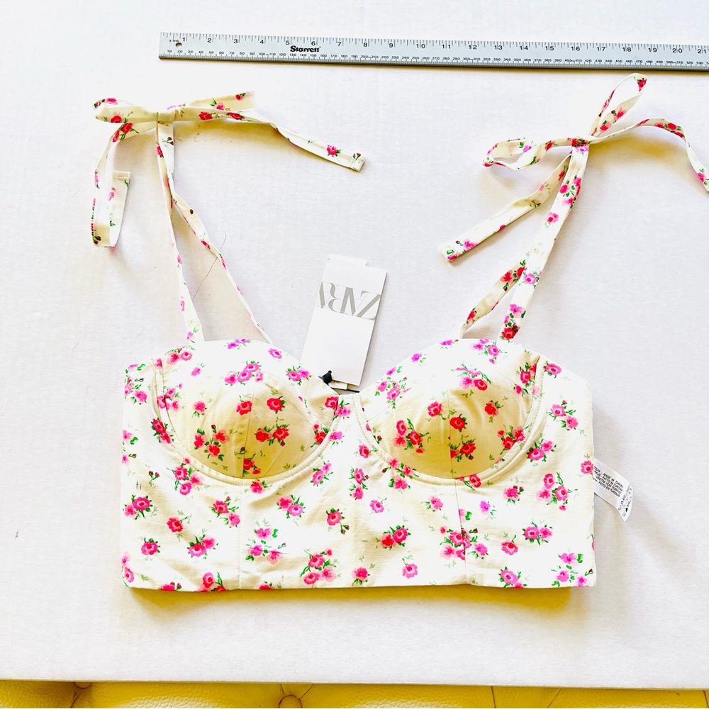NWT Zara pink white floral crop top L - Picture 6 of 11